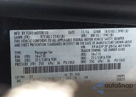 2016 Ford Focus Se z USA, uszkodzony, nr VIN 1FADP3F26GL401509